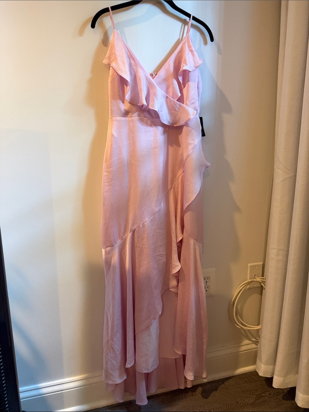 Express Light Pink Ruffle-Trim High-Low Slip Dress - Picture 4 of 8